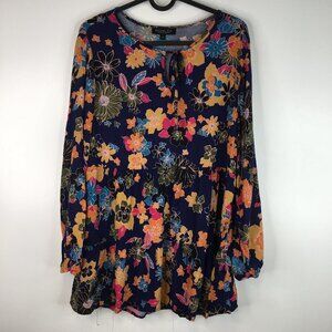 Rachel Zoe Floral Print Tunic Long Sleeve Top Size S